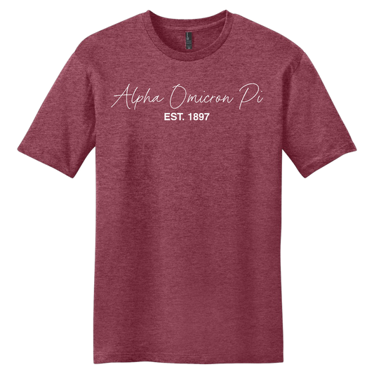 Alpha Omicron Pi, Script Est. Tee - Sorority