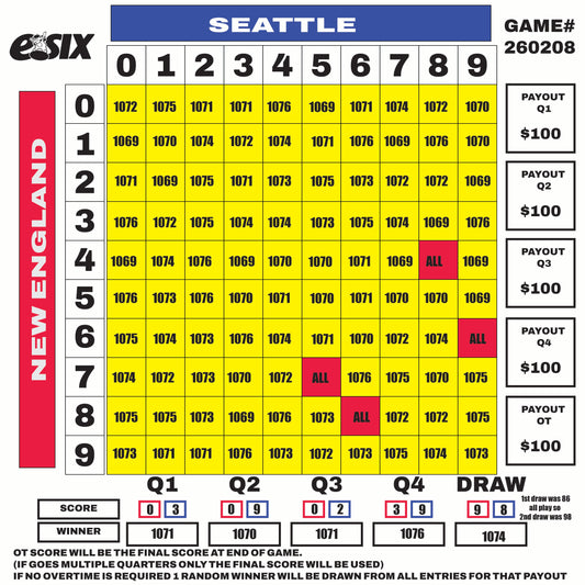 eSix Big Game Squares Contest - Game#260208