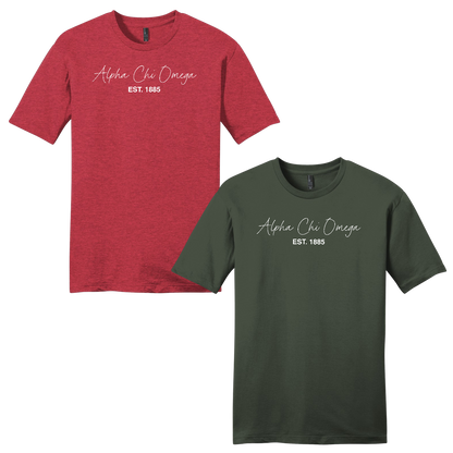 Alpha Chi Omega, Script Est. Tee - Sorority