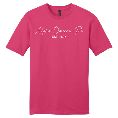 Alpha Omicron Pi, Script Est. Tee - Sorority