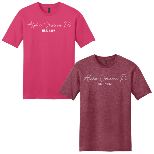 Alpha Omicron Pi, Script Est. Tee - Sorority
