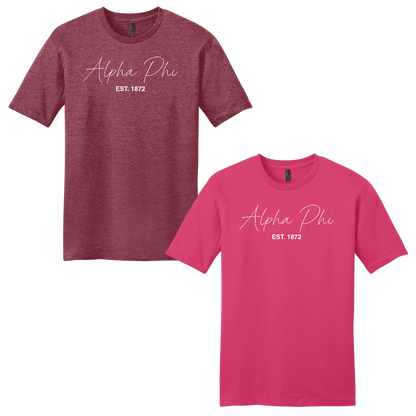 Alpha Phi, Script Est. Tee - Sorority