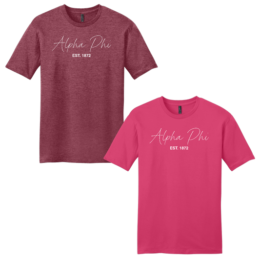 Alpha Phi, Script Est. Tee - Sorority