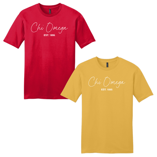 Chi Omega, Script Est. Tee - Sorority