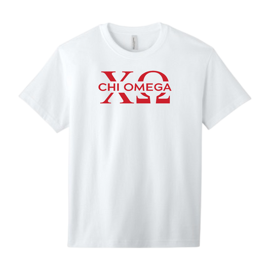 Chi Omega, Split Greek Letters Tee - Sorority