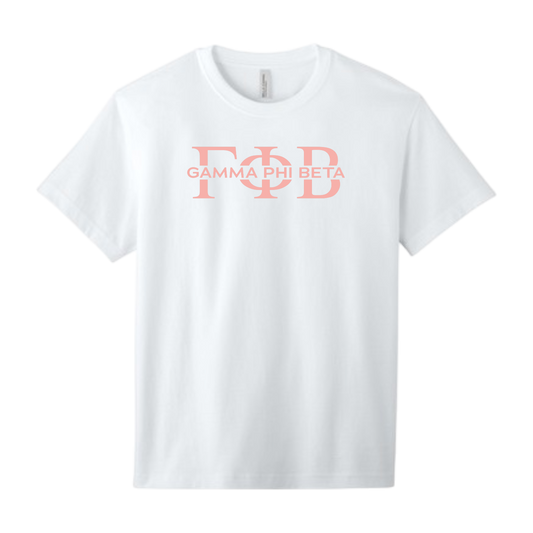 Gamma Phi Beta, Split Greek Letters Tee - Sorority