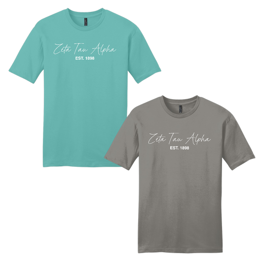 Zeta Tau Alpha, Script Est. Tee - Sorority